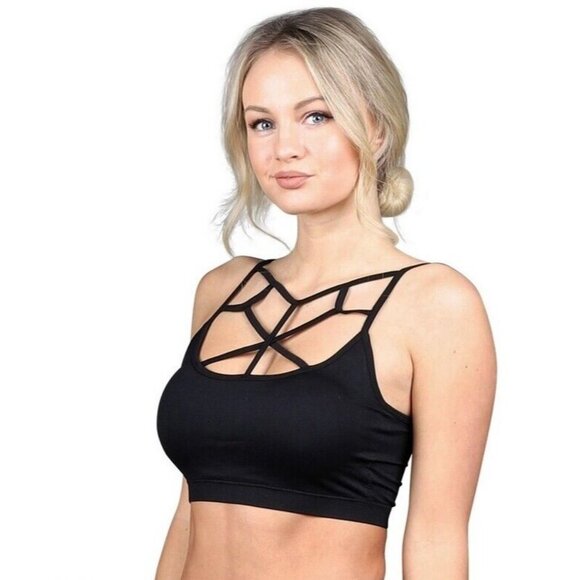 NWT Boutique Black Strappy Spiderweb Bralette Crop Top - Picture 10 of 13